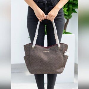 MICHAEL KORS LARGE X CHAIN LOGO SHOULDER BAG DARK CHERRY COLOR (NWT)